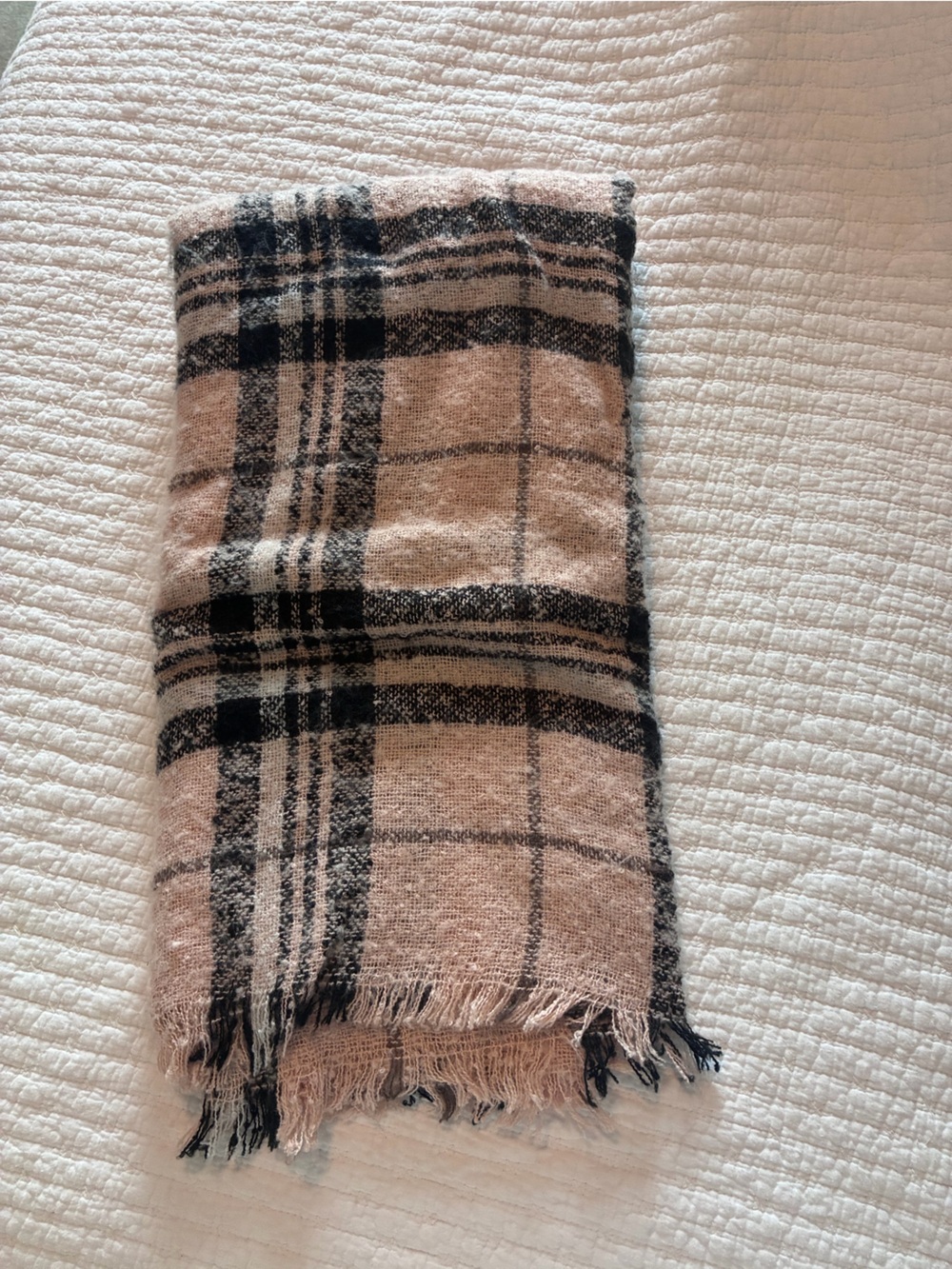 Source Unknown Blush and Black Plaid Fringe Scarf